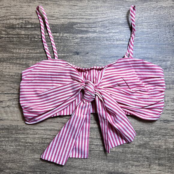 Lalamia Sweetheart Neck Preppy Summer White Pink Stripe Crop Top Size S - Picture 2 of 5